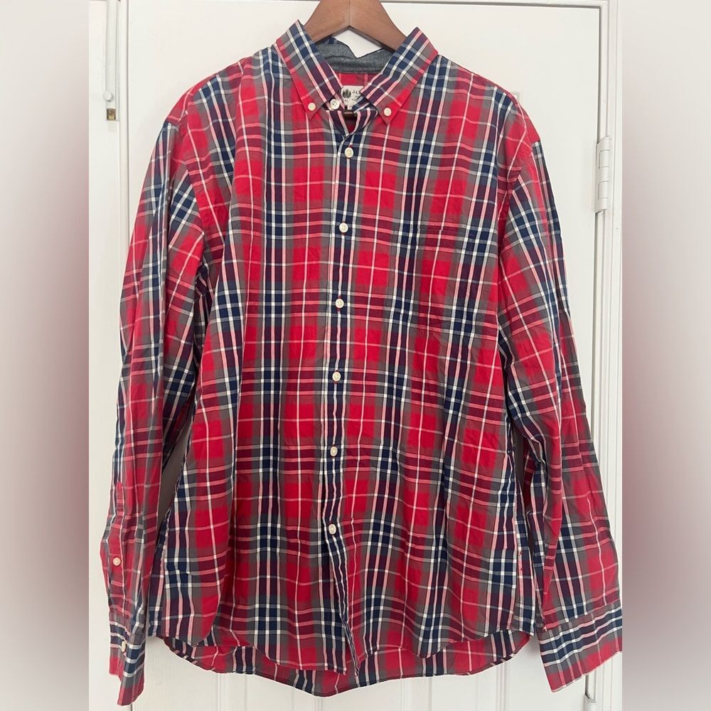 J. Crew Factory  Red and Blue Plaid Casual Shirt, Preppy Size XL